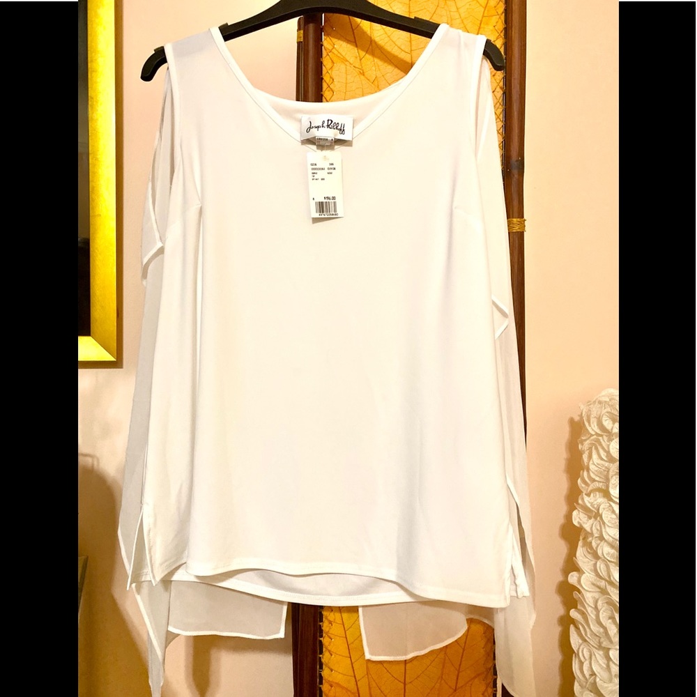 RIBKOFF Cold Shoulder Silky Angelic Top White 8 NWT $196